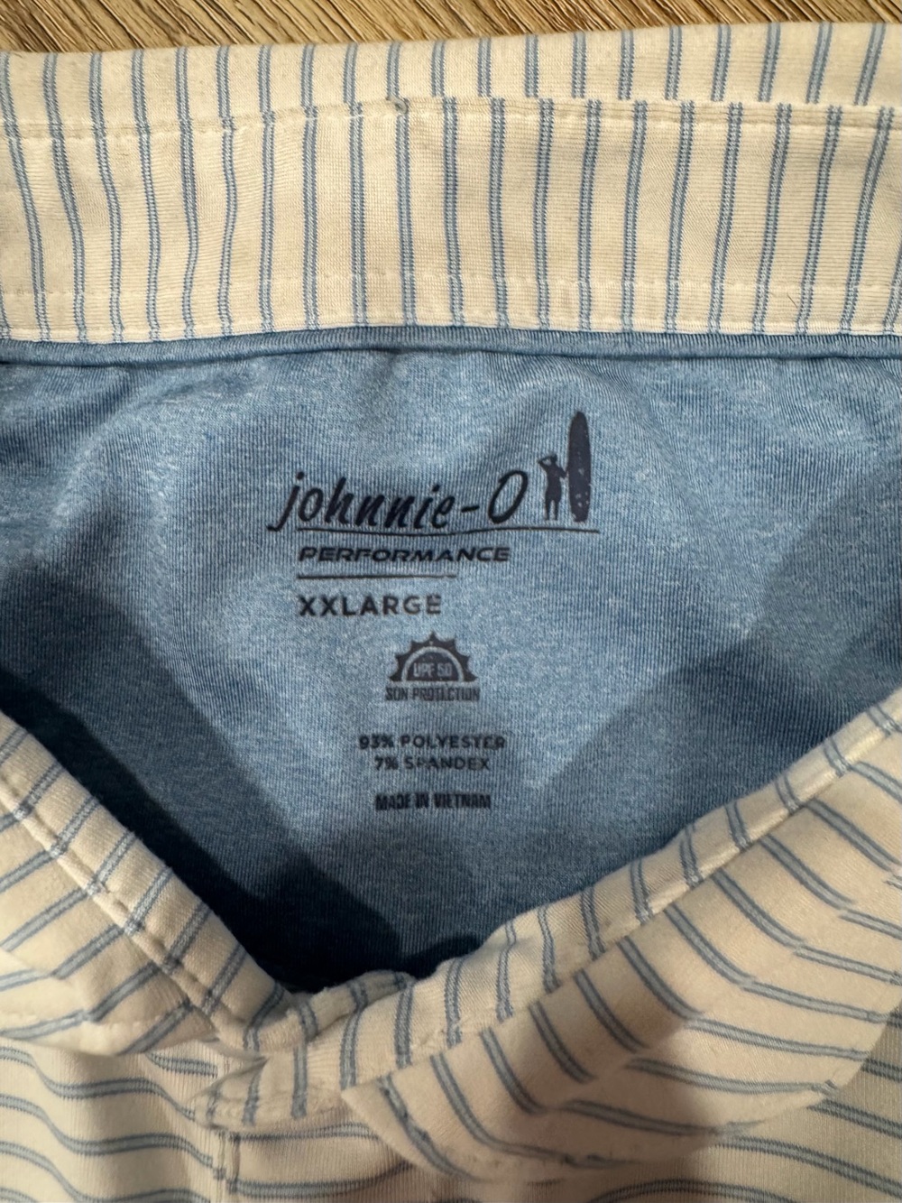 johnnie-O Pawleys Plantation White Polo with Thin Blue Stripes - Picture 3 of 3